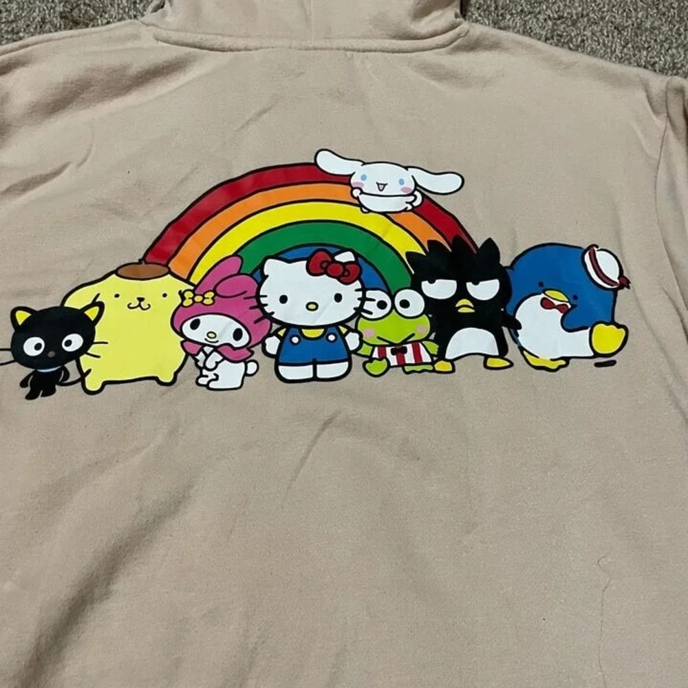 Sanrio Hello Kitty and Friends Rainbow Hoodie Tan Beige Small Womens Pullover - Picture 4 of 7